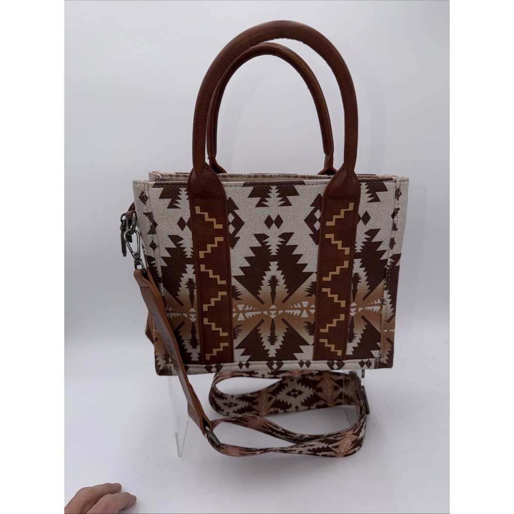 Wrangler Western Aztec Pattern Tote Bag Brown Beige Top Handle & Strap Women - Picture 6 of 16